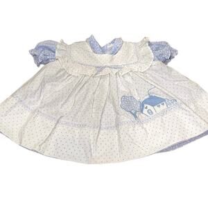 RARE 90s Vintage Mayfair Dress 18 months Floral Blue & White Peter Pan Collar